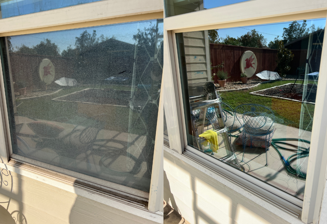 Before and after residential window cleaning in Austin, TX